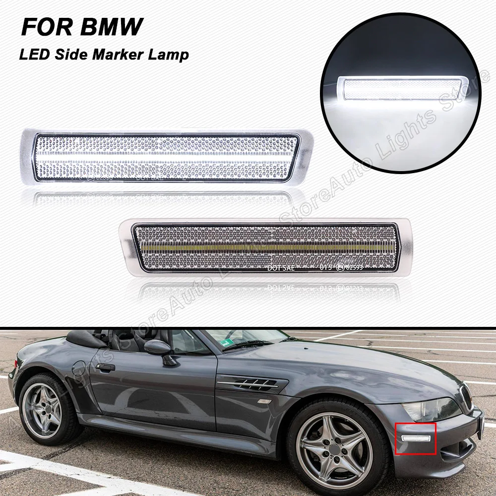 

For BMW Z3 M Roadster Coupe 1997-2002 Convertible 1996-2002 2PCS White Front LED Side Marker Lights Auto Fender Flare Lamps