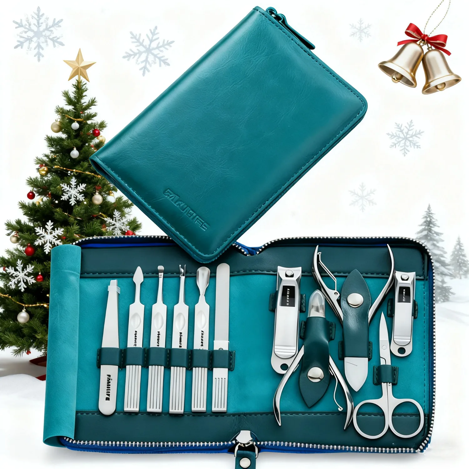 전문가용 매니큐어 세트, 11가지 기능 스테인리스 스틸 손톱깎이 페디큐어 관리 도구 네일 아트 용품 크리스마스 선물용