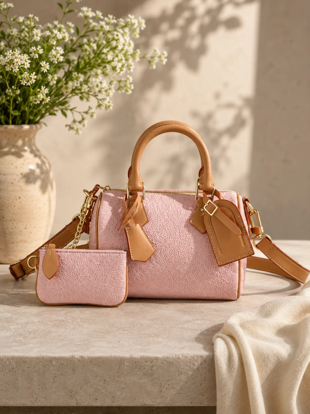 Fashion New Design Luxury Women's Bag 22x14x17.5cm Speed Pink Portable Handbag With Shoulder Strap Without Box