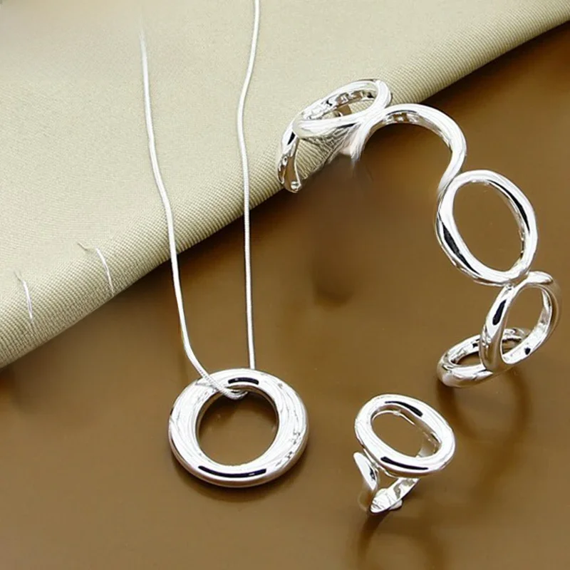 DOTEFFIL 925 Sterling Silver Round O Earring Naszyjnik Bransoletka Pierścionek Zestaw Dla Kobiety Mężczyzna Ślub Zaręczyny Impreza Biżuteria Modowa — zdjęcie 2