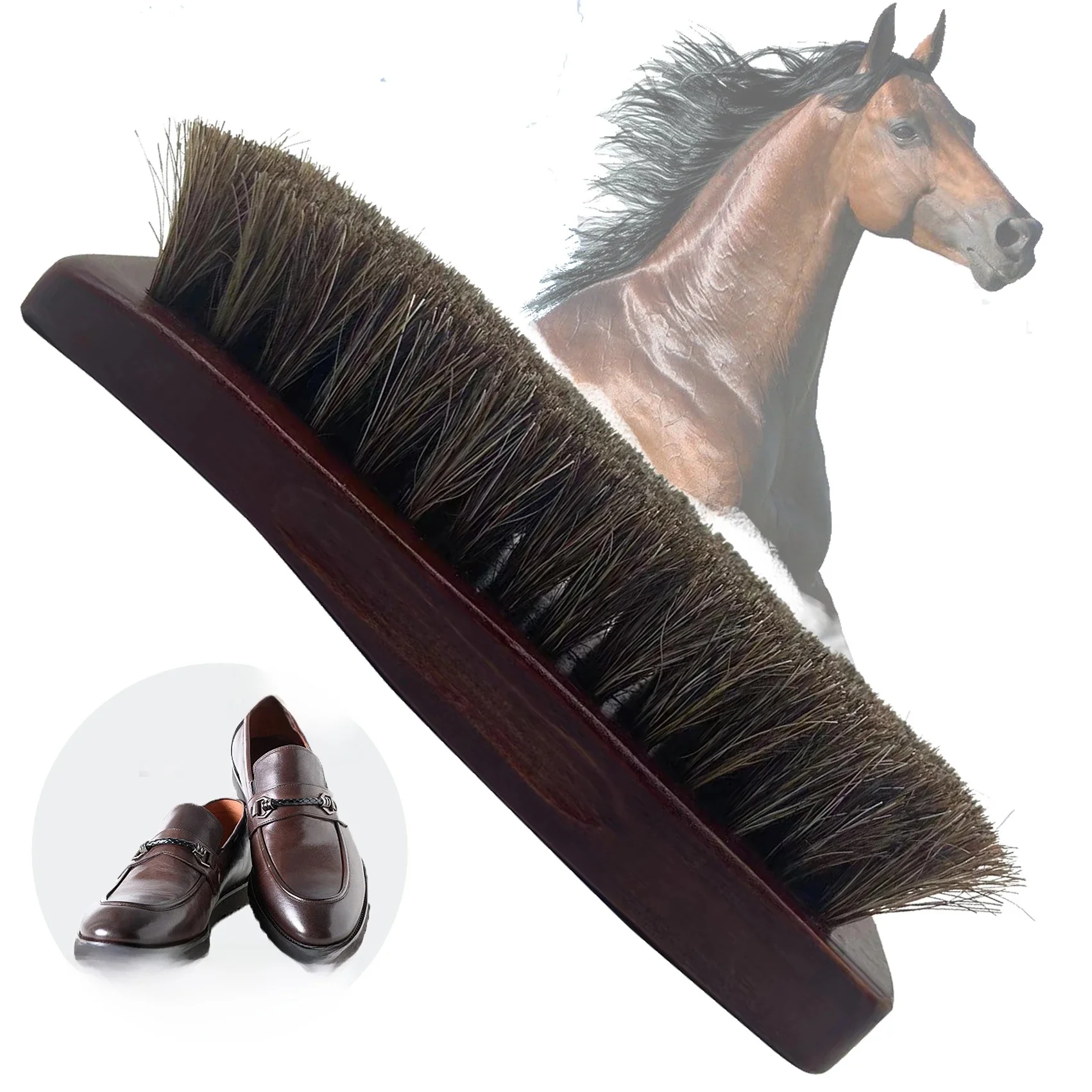 La brosse à chaussures en crin de cheval de qualité supérieure, adaptée au polissage et au nettoyage des produits du cuir, élimine efficacement la saleté et les débris, 1 pièce