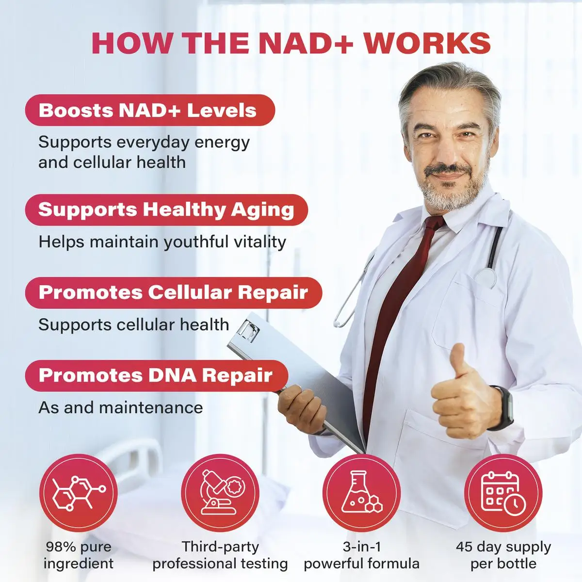 ZOOONE 1000mg NAD+ Supplement Berry Flavor Drink Mix 30 Pack Skin Aging Support Energy Boost Focus Enhancement