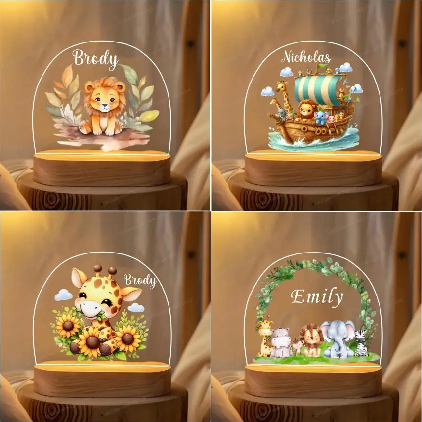 

Personalized Animal Monkey Elephant Tiger LED USB Night Light Custom Names Acrylic Lamp For Children Home Decoration
