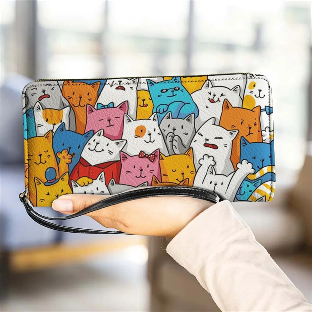 

Повседневный клатч Kawaii с рисунком кошки для женщин и девушек, высококачественный Длинный кошелек на молнии с держателем для карт, Забавный мини кошелек из искусственной кожи, женский подарок