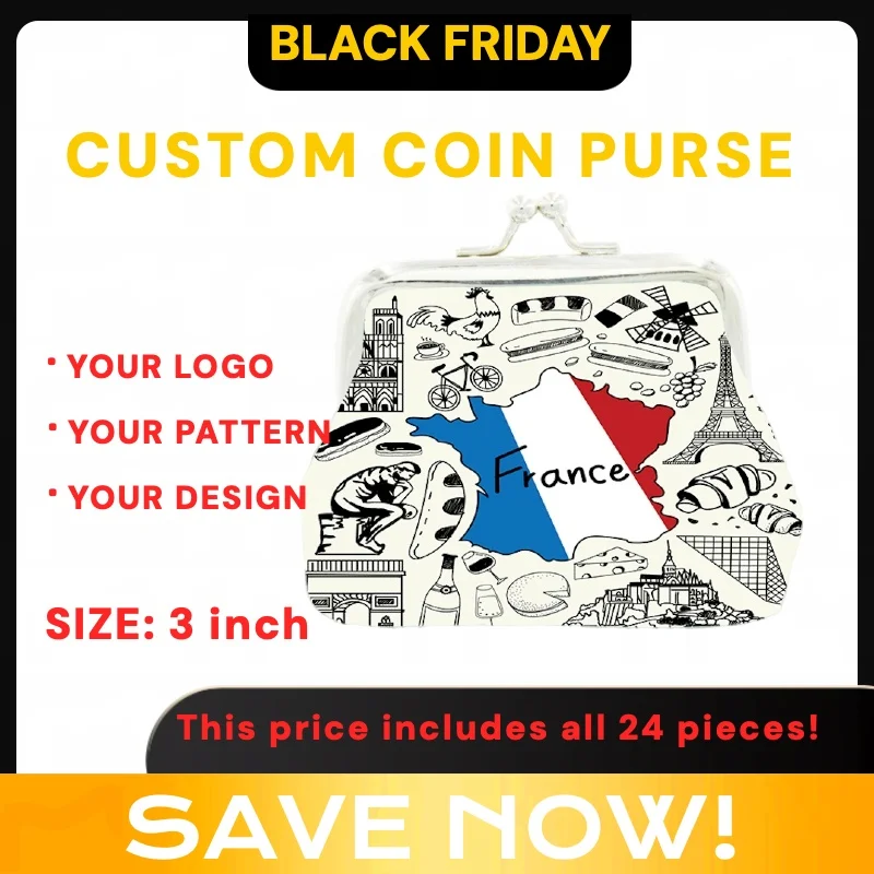 

24PCS/Lot Customized PU Leather Coin Purse Print-On-Demand Wallet Logo Artist Designer Paris Souvenir Wholesale Bag Merch