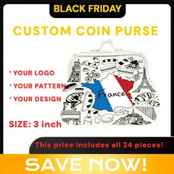 24PCS/Lot Customized PU Leather Coin Purse Print-On-Demand Wallet Logo Artist Designer Paris Souvenir Wholesale Bag Merch