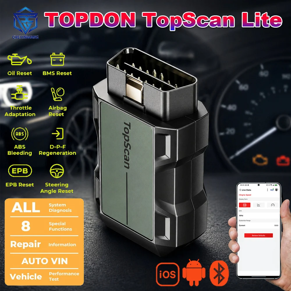 TOPDON TopScan Lite AI Smart Scanner DTC Repair Guide OBD2 ECU Code Reader 8 Resets CAN FD Bluetooth All System Diagnostic Tool