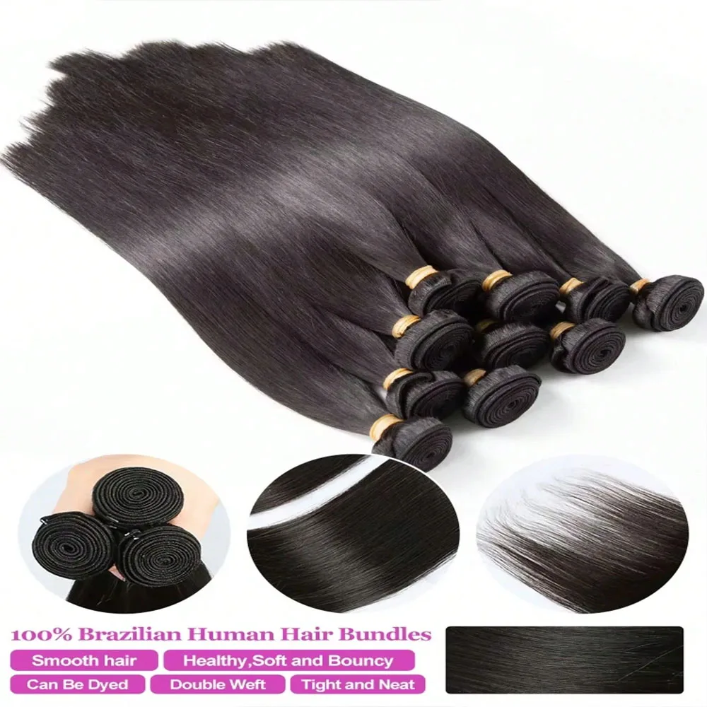 12-42 Polegada feixes de cabelo humano em linha reta 12a 100% extensões de cabelo humano natural preto tecer cabelo brasileiro pacotes 1/3/4 pçs pacotes