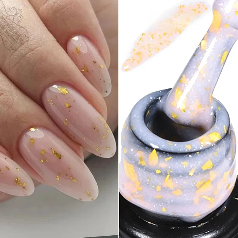 MTSSII 7ml feuille d'or paillettes Base en caoutchouc Gel auto-nivelant Semi Permanent tremper UV LED Gel vernis pour ongles manucure