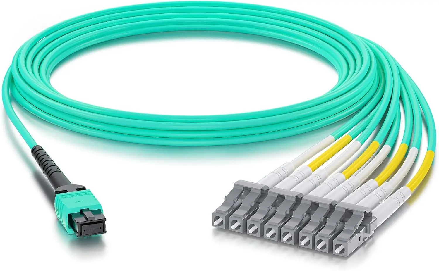 Câble de raccordement en fibre optique pour Qwrechargeable et Transcsec, PNO vers 8X LC OM3, Uniboot Fanout, MMF, 8 cœurs