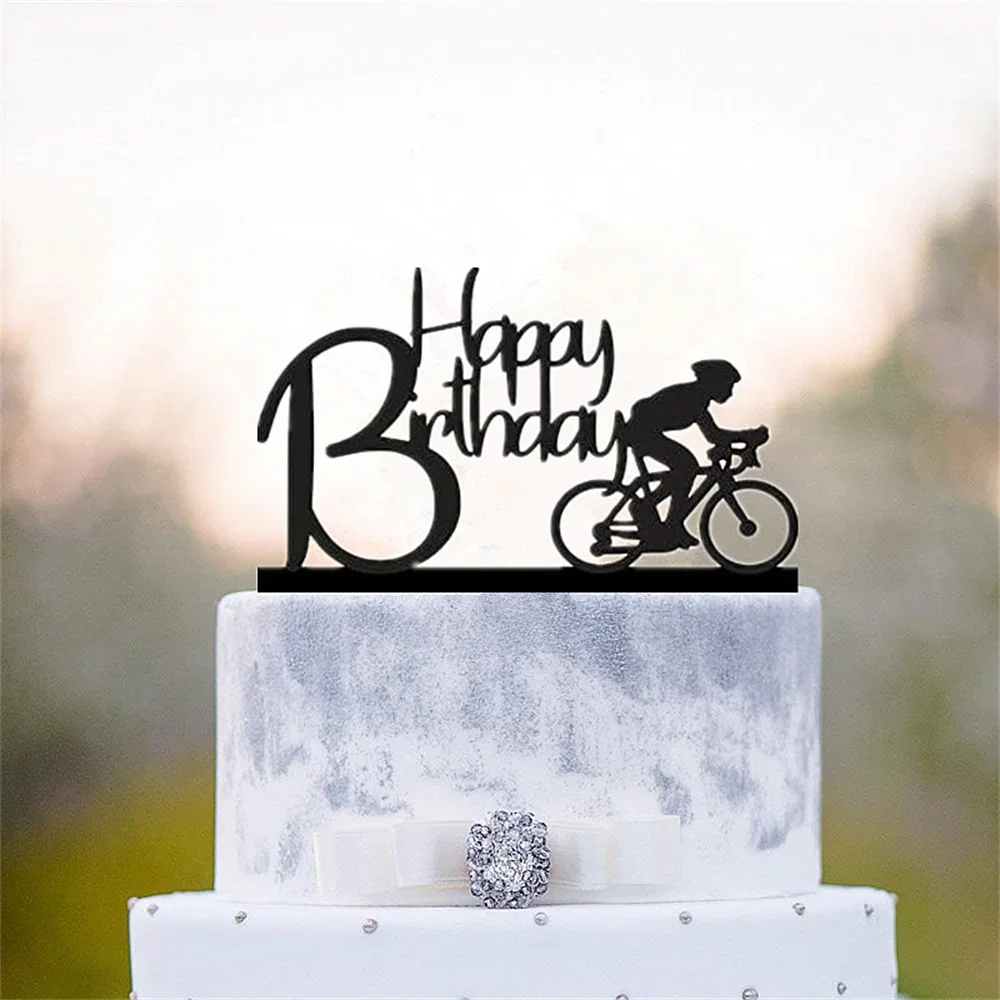 AliExpress NONE Happy Birthday Cake Topper Wood Acrylic Road Bike Cyclist Cake Supplies Ride A Bicycle Unique Party Cake Decor