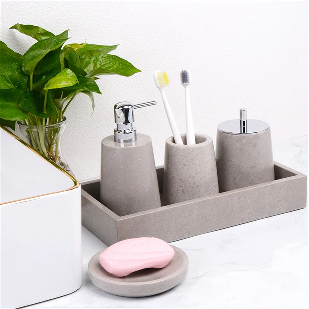 

Natural Marble Bathroom Light Luxury Wash Set Bathroom Sink Lotion Bottle Tray Cotton Swab Jar For Hotel Home Bathroom