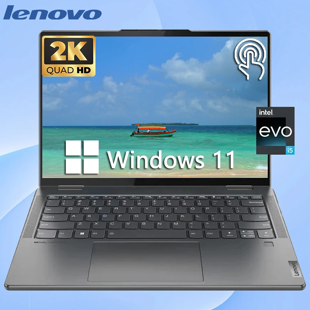 Lenovo-Ordinateur portable 2 en 1 Yoga 7i, écran tactile 14 pouces 2.2K, i5-1235U Intel, Intel Iris Xe, 8 Go de RAM DDR5 4800MHz, 512 Go SSD