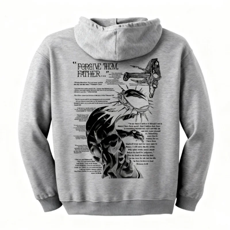 

Unisex Fabric Womenswear Menswear Unisex Black And White Printed Sweatshirt Forgive Them Father Bible Verses Print Hoodie
