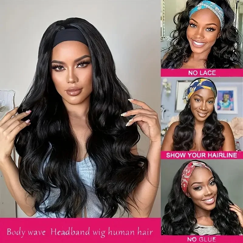 Body Wave Stirnband Perücken 14-30 Zoll natürliche Farbe keine Spitze Front Perücke 100% brasilia nisches Menschenhaar für schwarze Frau