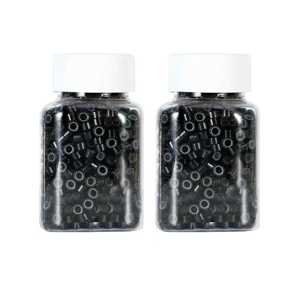 2000pcs Micro link Beads 5mm For Hair Extensions Silicone Lined Rings Hair Extensions Tool - Black Blonde Brown