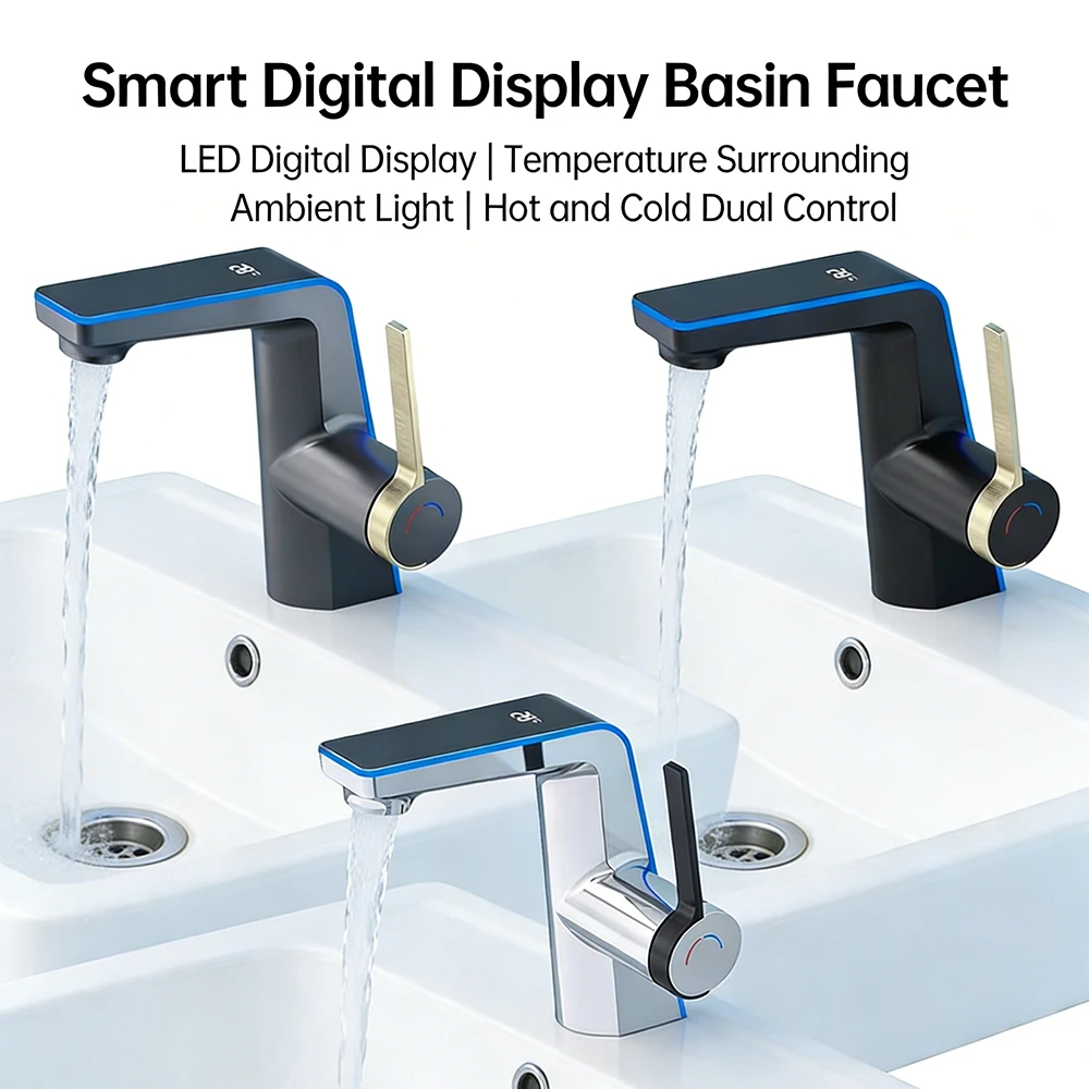 

Cold and hot water faucets, digital display faucets for household washbasins, high-end water outlet control valves