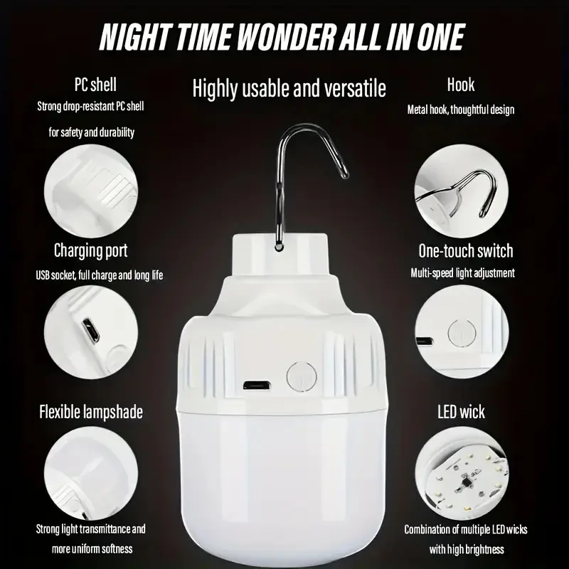 LED OutdoorCamping Light USB Rechargeable Led Bulb Emergency Lighting Flashlight Lights Outdoor Picnics Hanging Tent Light