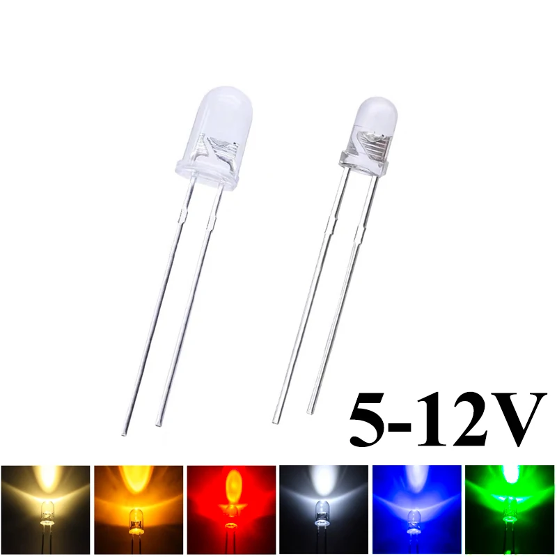 100pcs Dc 12v 3mm Led Super Bright  Red  Model Dashboard Indicator Light Emitting Diode With Resistance