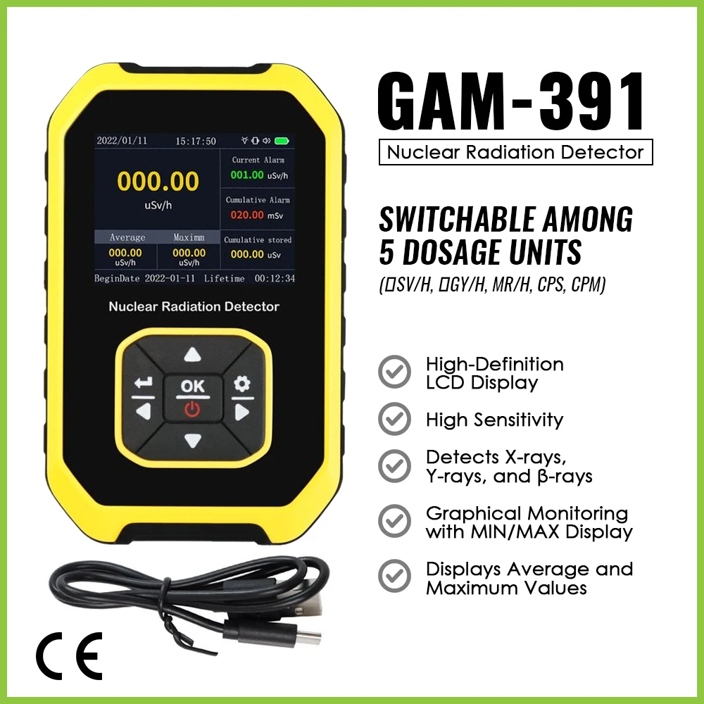 

GC-01 Geiger Counter Nuclear Radiation Detector Personal Dosimeter X-ray γ-ray β-ray Radioactivity Tester Marble Detector