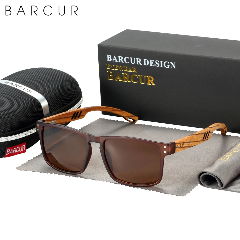 BARCUR Design Brand Wood Sunglasses Zebra Temple Wooden Sun Glasses Men Polarized Vintage Women Eyewear UV400 Protection