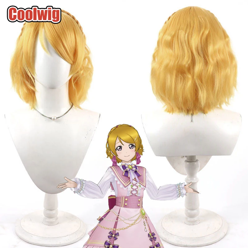 Coolwig Synthetic Hair Koizumi Hanayo Cosplay Wigs LoveLive! Koizumi Hanayo 30cm Wavy Golden Blonde Bobo Wig Heat Resistant