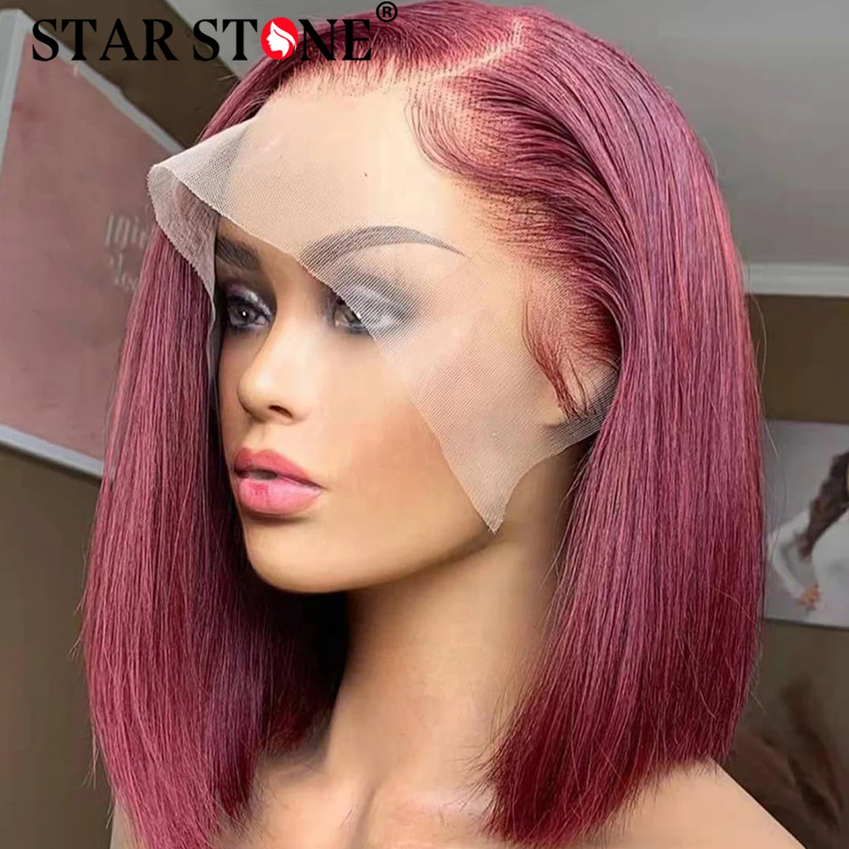 

99J Burgundy Short Bob Wigs Human Hair 100% 13X4 Lace Frontal Wigs For Women Pre Plucked Brazilian Hair HD Lace Bob Wig 180%