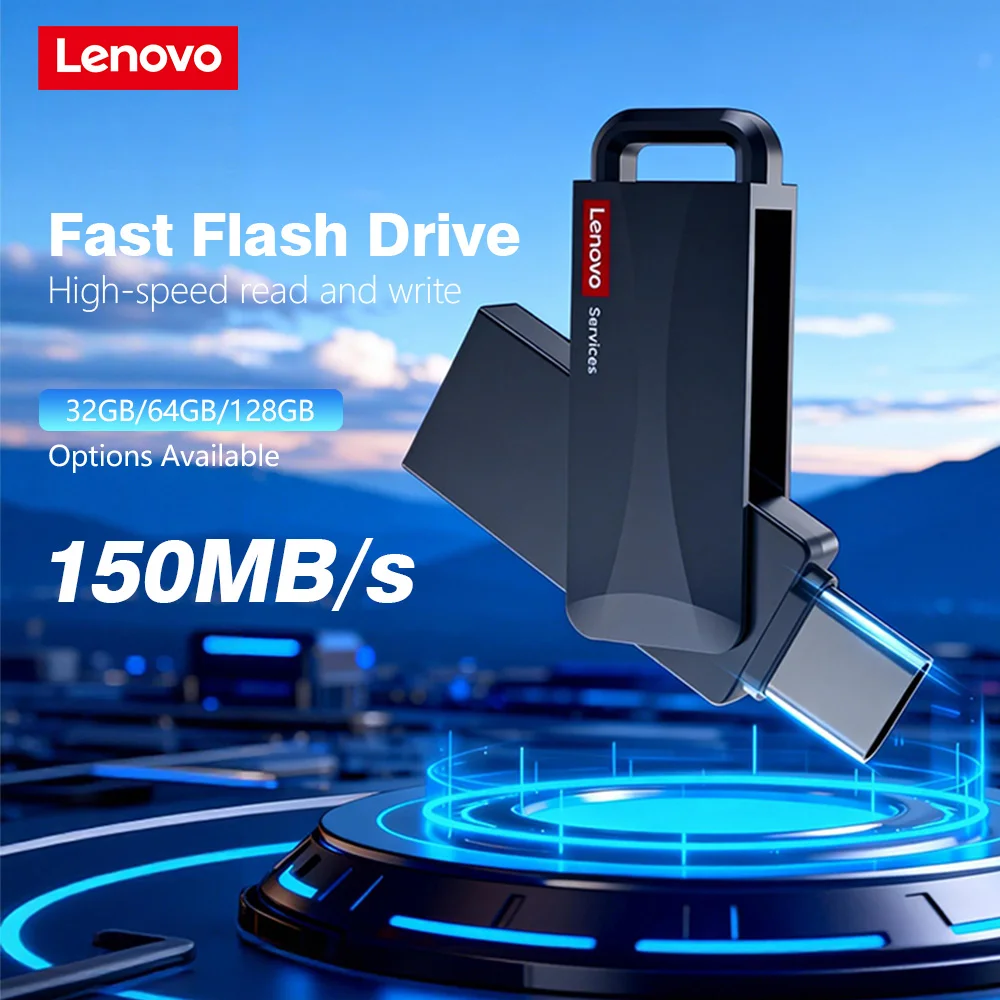 

Lenovo USB 3.2 Type-C Двухпортовый флэш-накопитель 32/128 ГБ, 150 МБ/с, высокоскоростной ​ ​ Читать портативный металлический флэш-накопитель Mini USB
