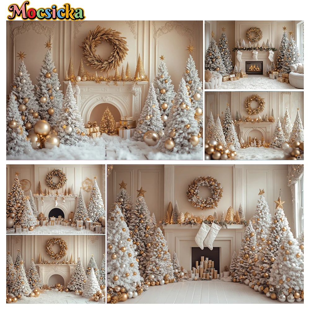 

Mocsicka Winter Christmas Photography Backgrounds White Theme Gifts Xmas Wreath Holiday Party Adults Photo Backdrops Studio