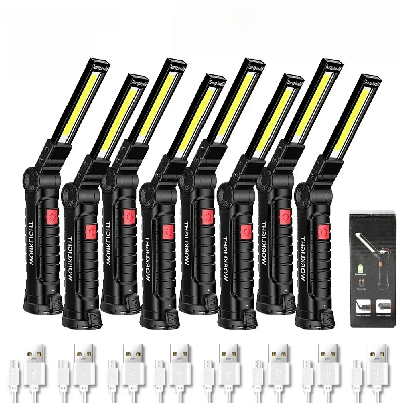 Lampe de travail COB Rechargeable par USB, torche magnétique Portable pour réparation de voiture, lumière rouge LED, lampe de poche d'urgence pliable pour l'extérieur