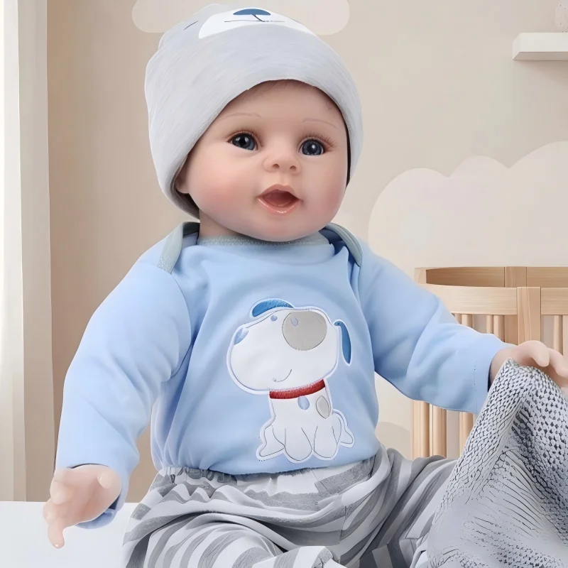 

Lifelike Reborn Baby Boy Doll, Soft Silicone with Hand-Painted Details & Puppy Print Clothes, Great for Pretend Play