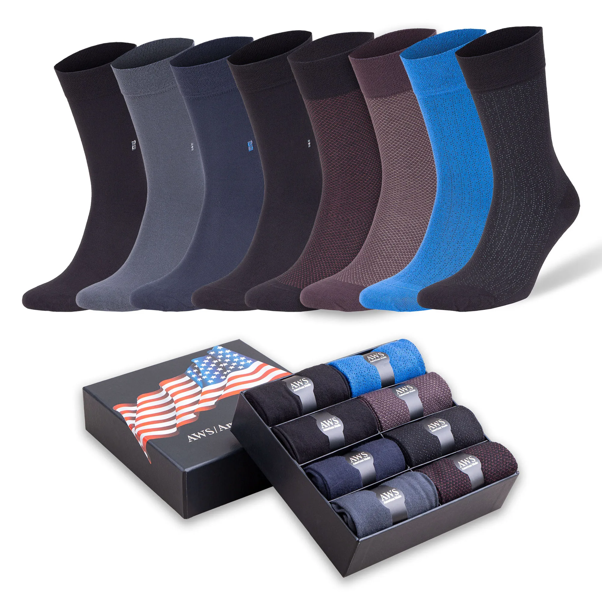 Men's Bamboo Trouser Dress Socks with Gift Box 8 Pairs Size 8-11.5