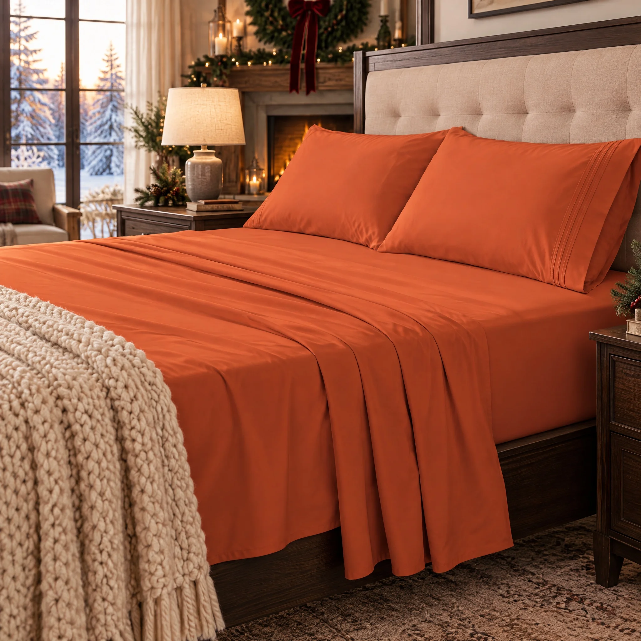 Solid Color Bed Sheet Set 4 Pieces, Twin Full Queen King Size, Elegant Bedding Set, Deep Pocket Fitted Sheet with Flat Sheet & Pillowcases, Wrinkle Resistant for Holiday Bedroom Decor