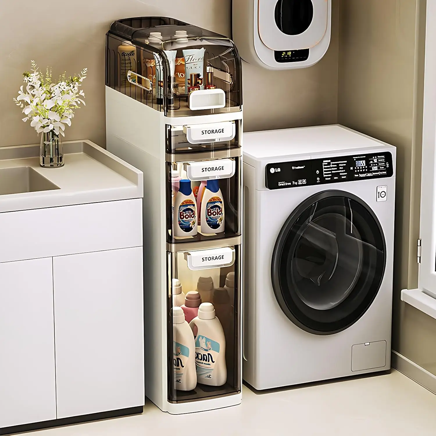 خزانة تخزين رفيعة للحمام وغرفة النوم ذات فجوة ضيقة - زيادة مساحة، صندوق تنظيم تخزين موفر للمساحة #5