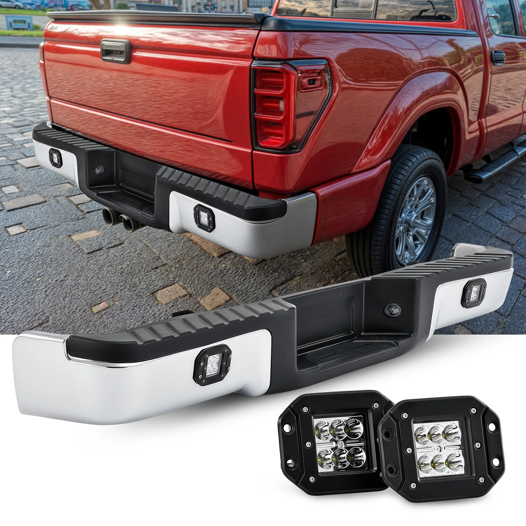 يصلح ل 09-14 فورد F150 F-150 مجموعة المصد الخلفي ث/س ثقوب الاستشعار كروم #1