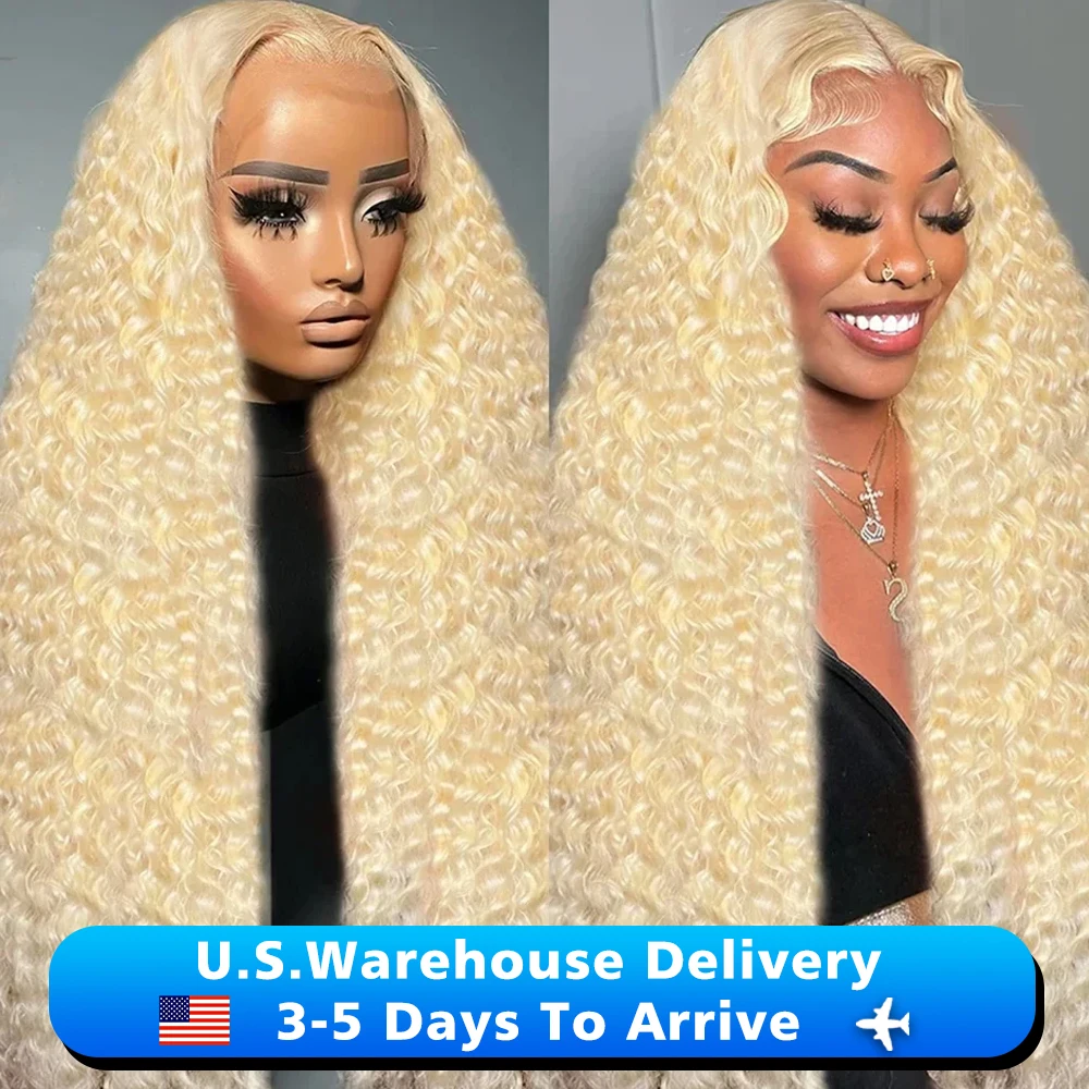 250 Density 40 Inch Deep Wave 613 Honey Blonde 13x6 Lace Front Human Hair Wigs 13x6 Lace Frontal Curly Wave Wig For Woman