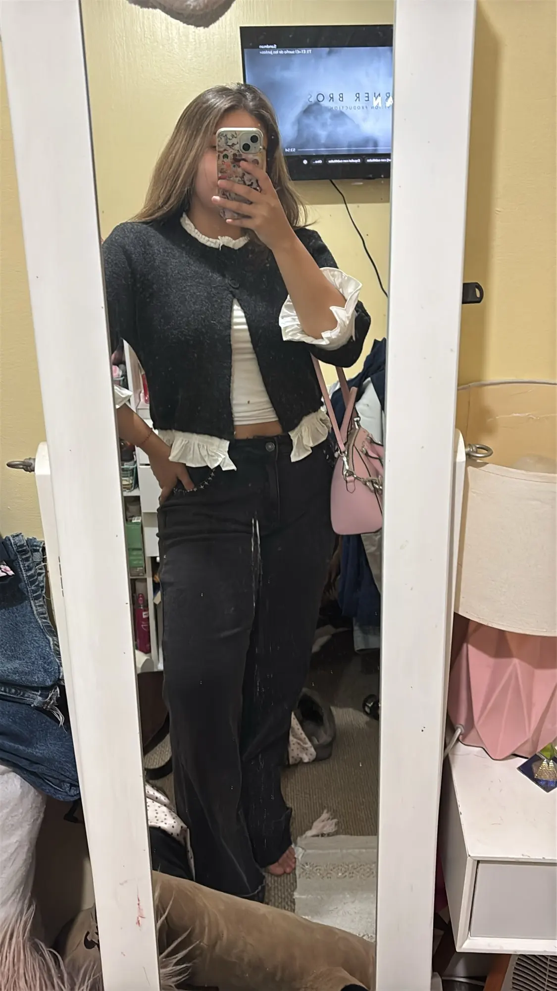 European and American 2025 autumn new women's clothing casual temperament simple round neck poplin splicing knitted jacket photo review