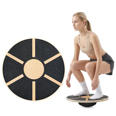Wooden Balance Board, Wobble Board with Non-Slip Surface & Spherical Base for Core Training, Fitness, Yoga, Physical Therapy & Stability