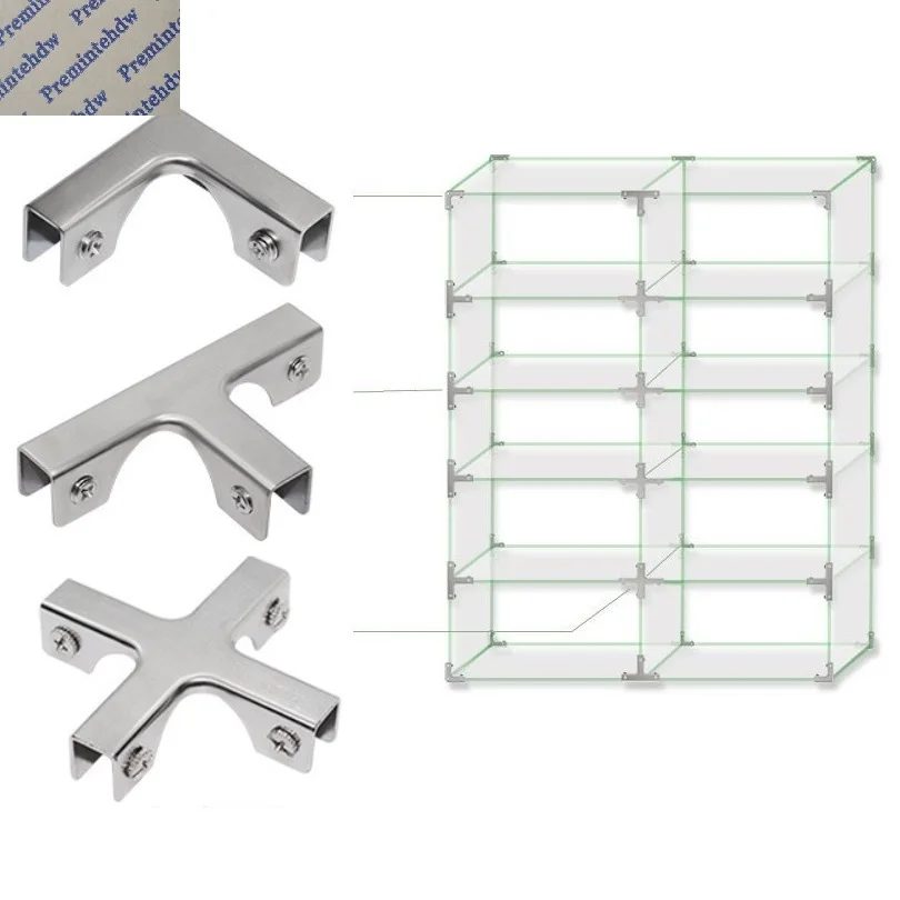 

8Pcs 304 Stainless Steel L T Cross Glass Clip Joint With Tension Nut DIY Showcase Display Shleves
