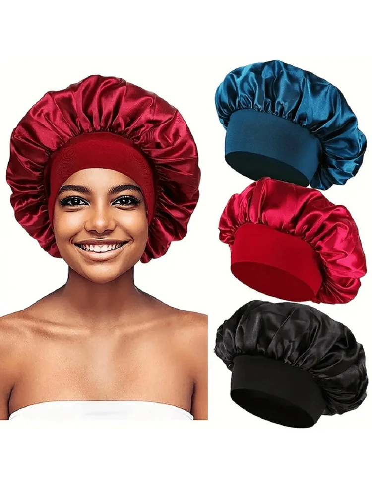 Nowo satynowa nocna czapka do włosów damska solidna czapka do spania pielęgnacja snu Bonnet czapka nocna dla kobiet czapka unisex — zdjęcie 2