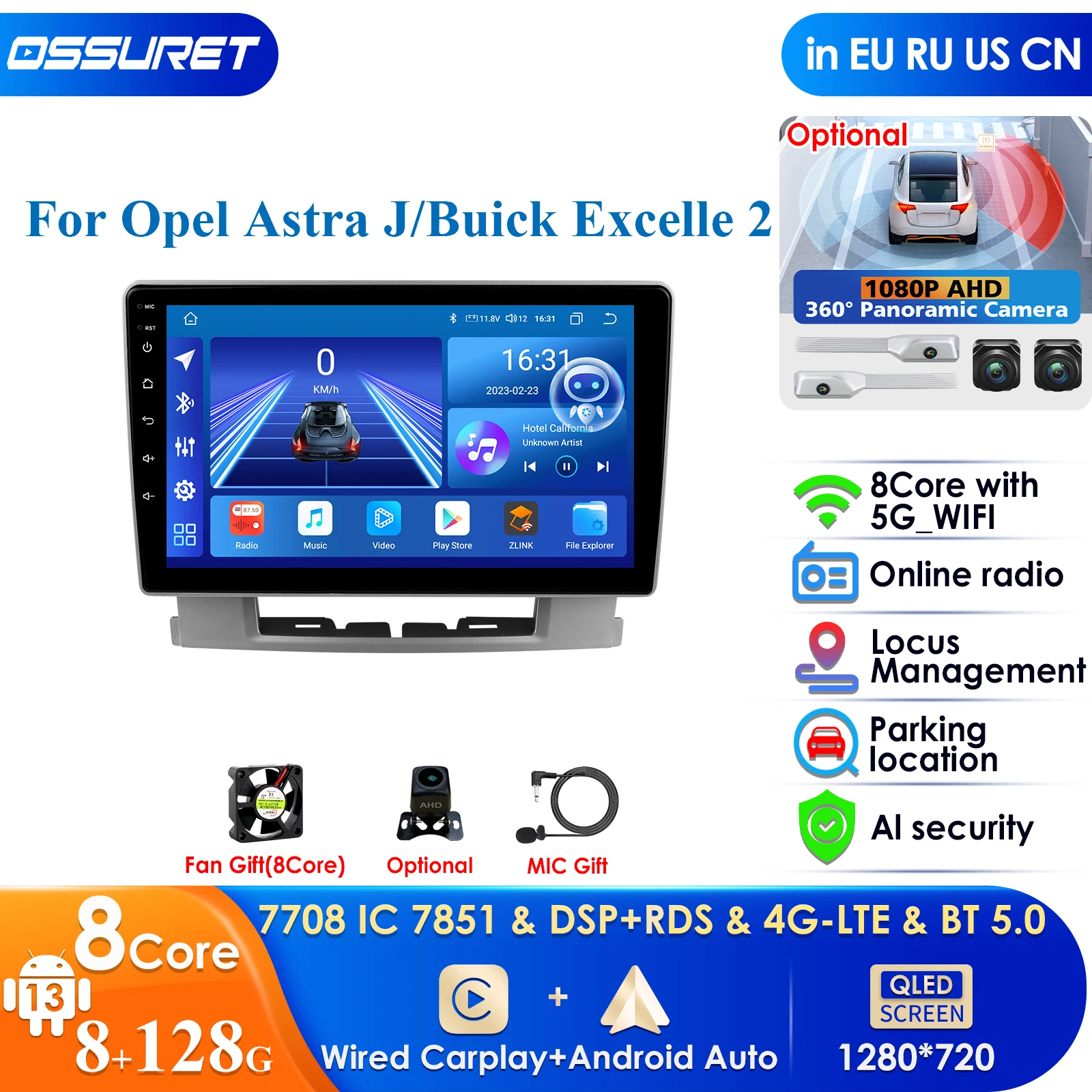 2din Android Car Radio Multimedia Video Player for Opel Astra J 2009 - 2017 Buick Excelle 2 2015 GPS Navi Carplay Auto 4G RDS AI