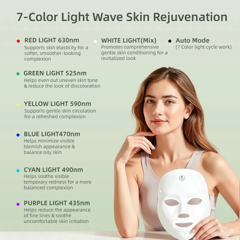 7 Colors LED Facial Mask 90 LED Lamp Beads Multicolor Light Face Mask Daily Home Facial Glow Care Portable Beauty Skin Care Tool