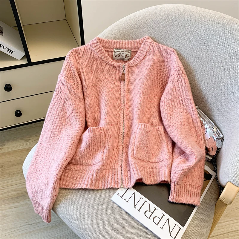 

Женский жаккардовый вязаный кардиган с капюшоном и розовым оленем на шнурке, американский рождественский винтажный теплый осенне-зимний свитер, куртка