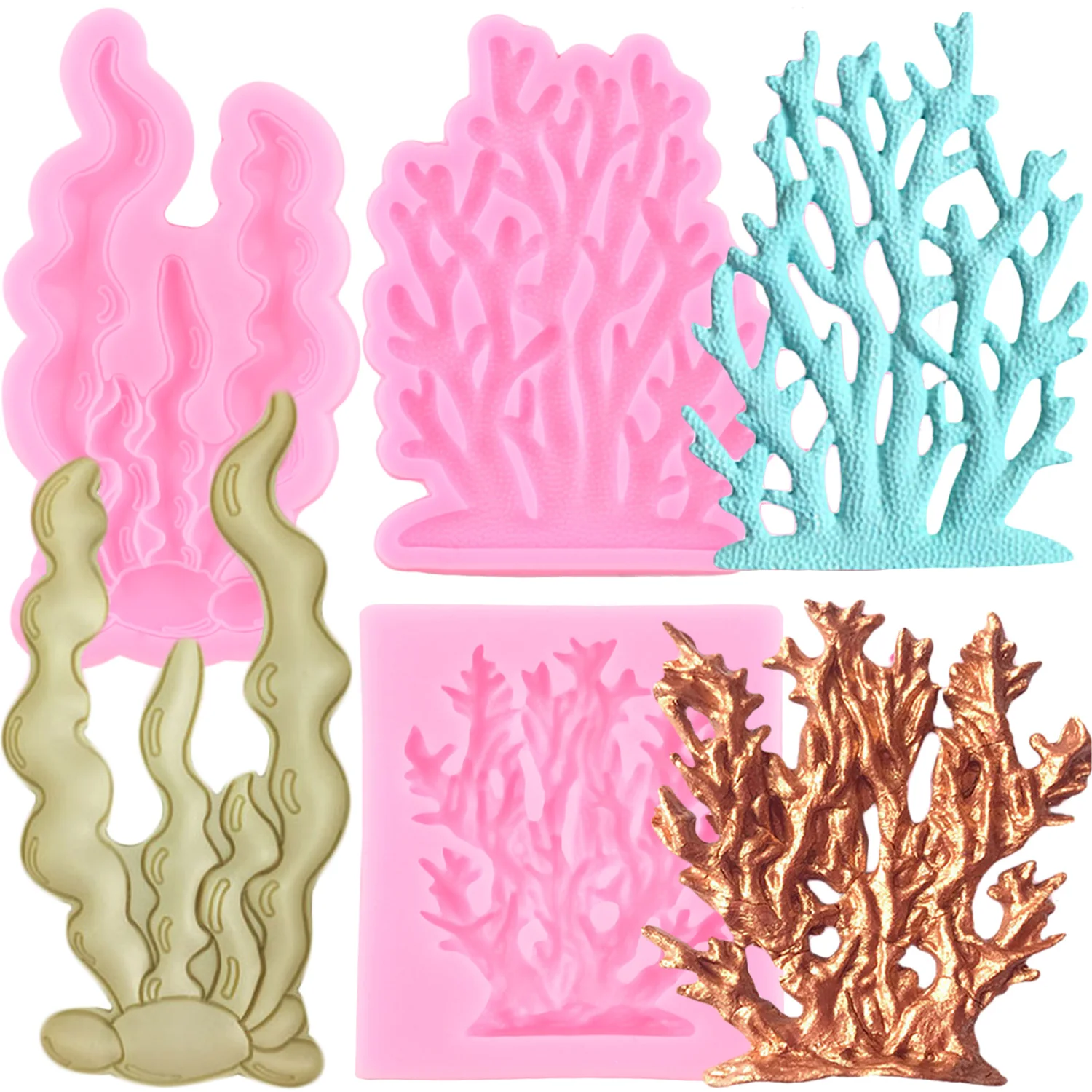 Sea Coral Silicone Mold Seaweed Fondant Molds Chocolate Gumpaste Mould Cake Decorating Tools Cupcake Candy Resin Clay Moulds