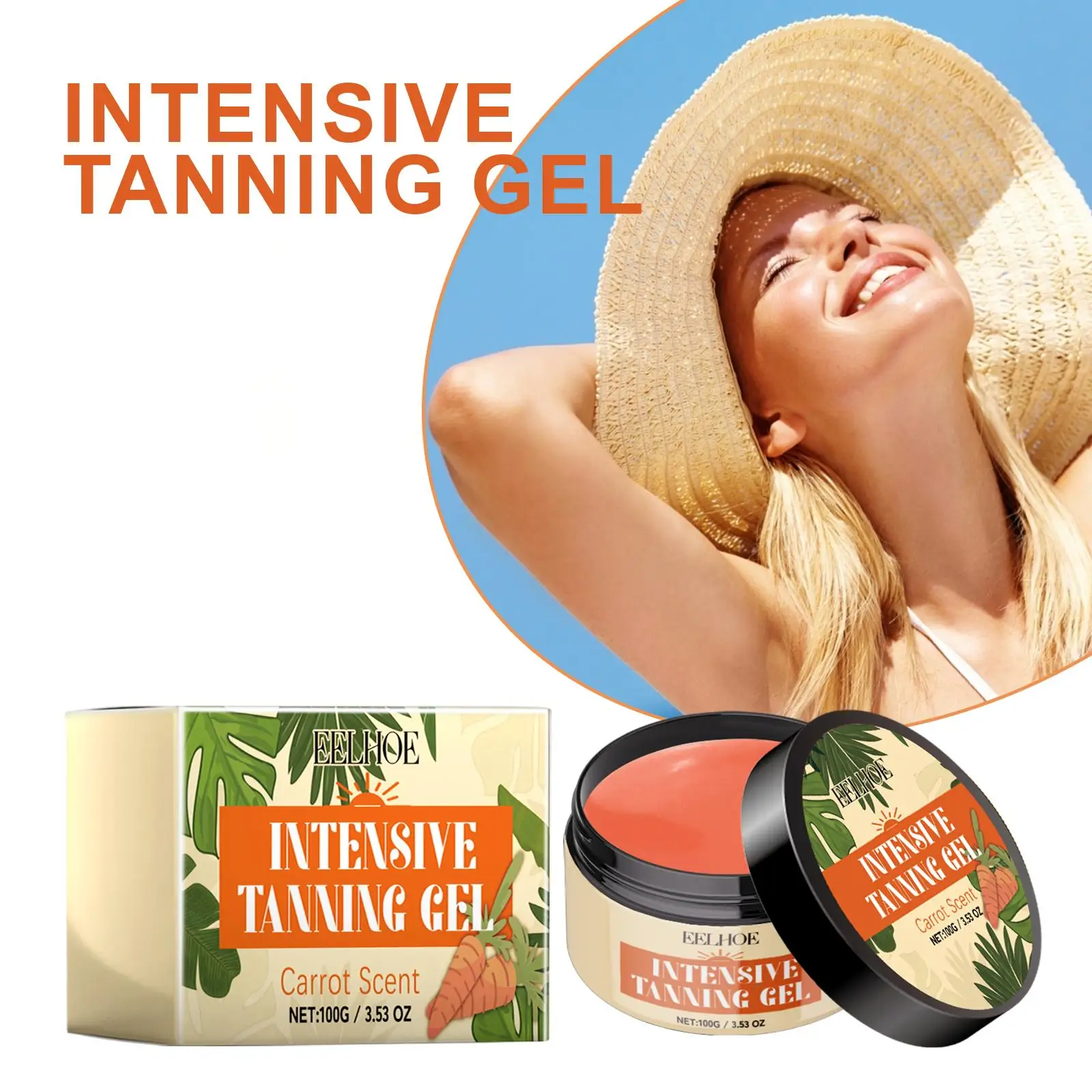Eelhoe-Gel bronceador intensivo, 100g, sin sol, trigo, bronce, acelerador de piel, aroma de zanahoria, tumbonas, Gel autobronceador duradero para verano
