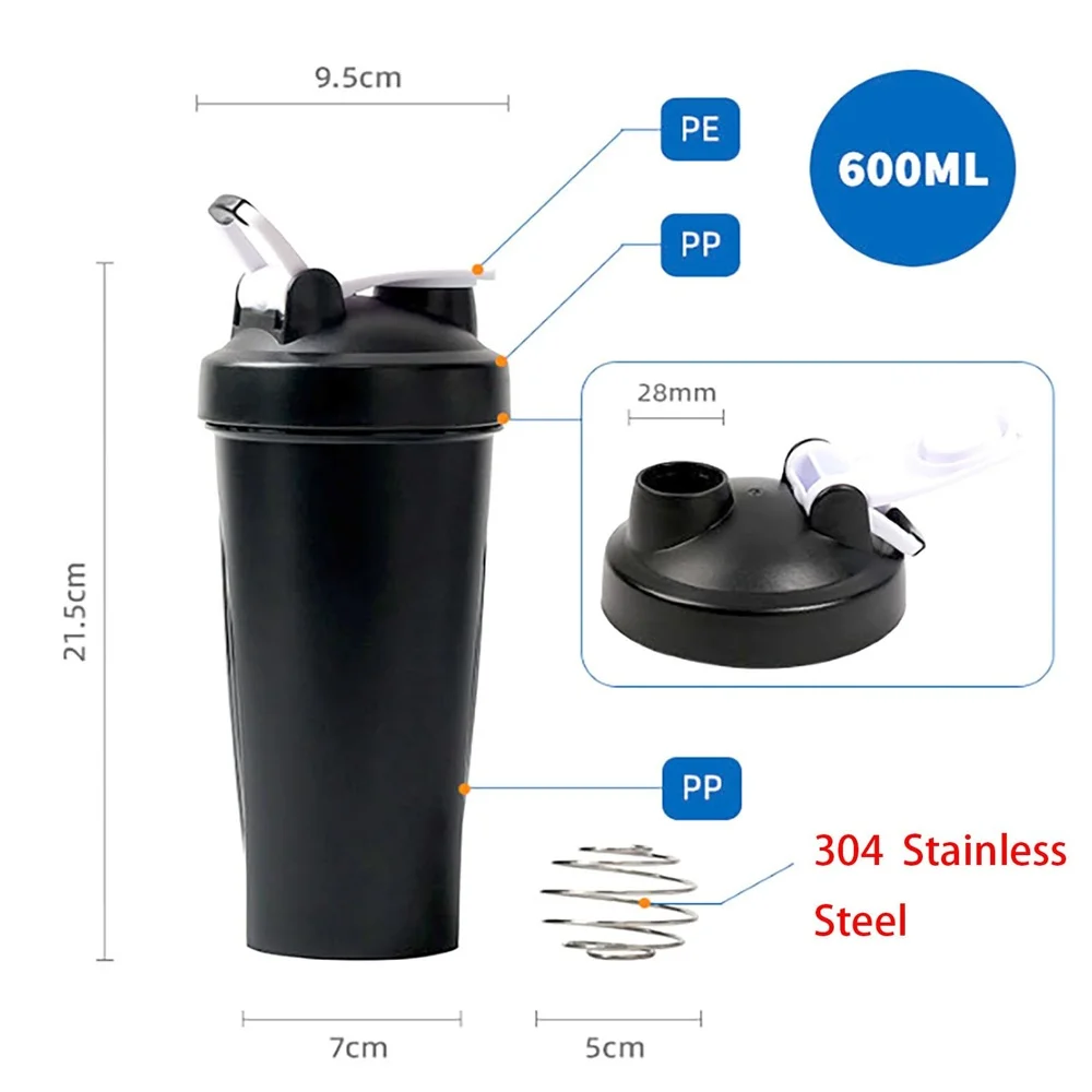 Portable 1pc Protein Shaker 600ml Fitness Bottle with Wire Whisk Ball for Fitness Enthusiasts Athletes Perfect For Outdoor Gym - view 5