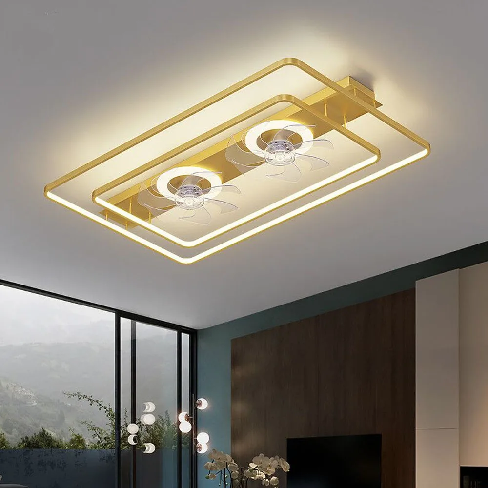 Large Long Rectangle Ceiling Fans Light App Remote Control Dimming Ceiling Fans Two Fans Ceiling Light 110V 220V Black Gold Fans