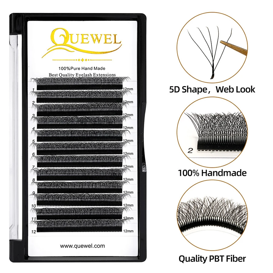 Quewel W Shape Lashes 3D 4D 5D Eyelashes Extension C/D 0.07mm Premade Fans W Volume Makeup False Eyelashes cílios faux cils