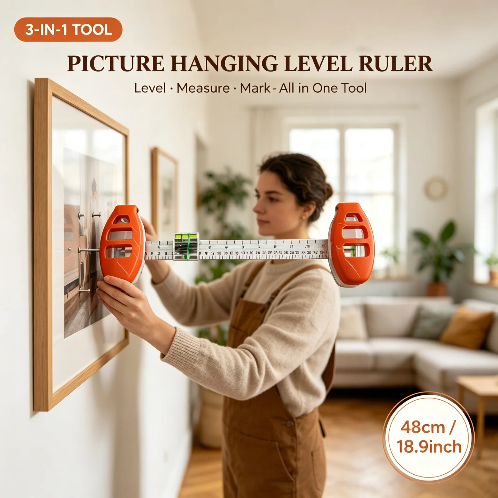 Picture Hanging Level Ruler Precision Alignment Picture Hanger Tool w/ Level Wall Frame Hanging Tool for Home Decor