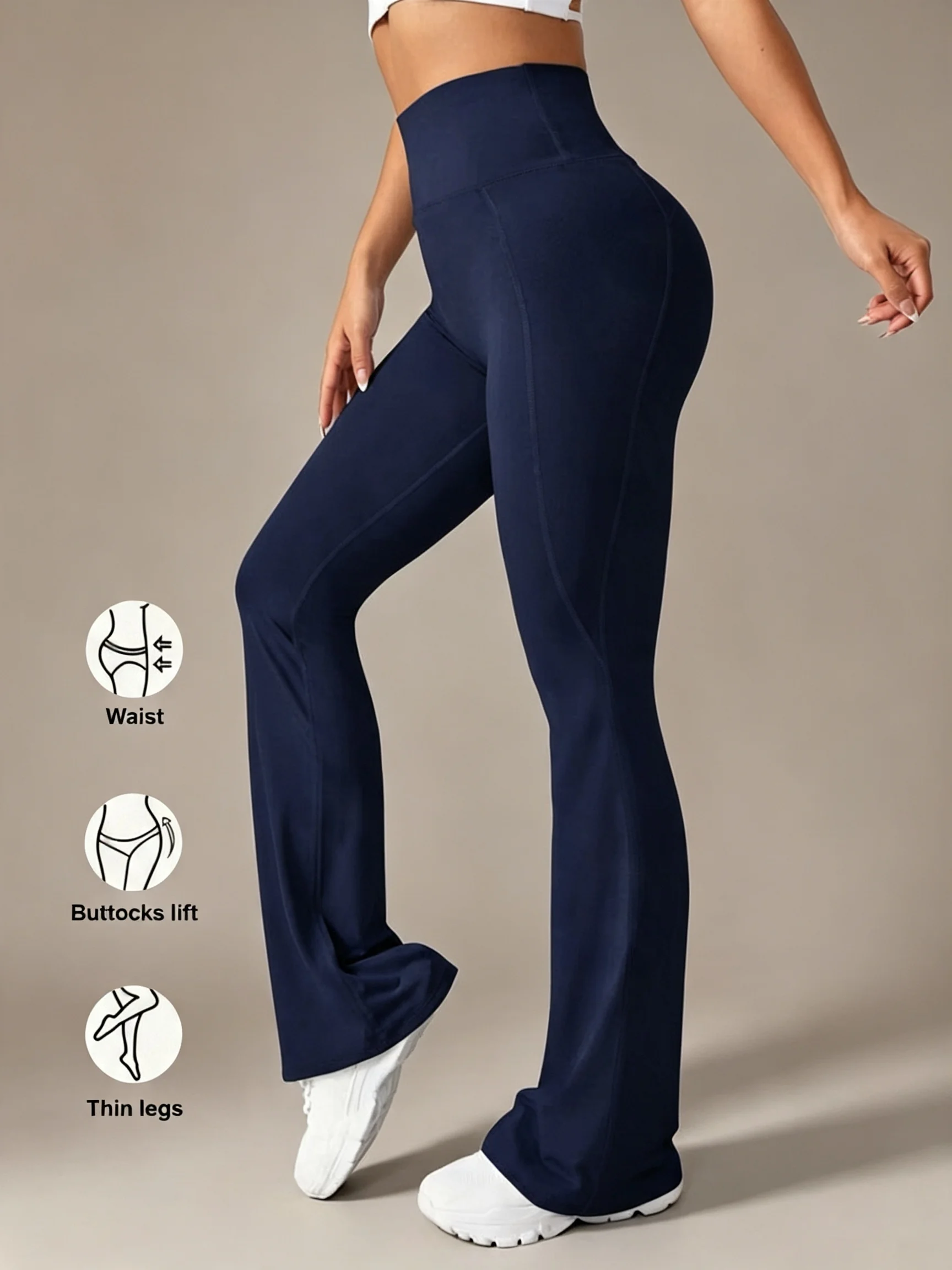 Women High Waisted Waist Cinching Hip Lifting Fitness Exercise Elastic Bell Bottom Pants Women Casual Outdoor Running Yoga Pants